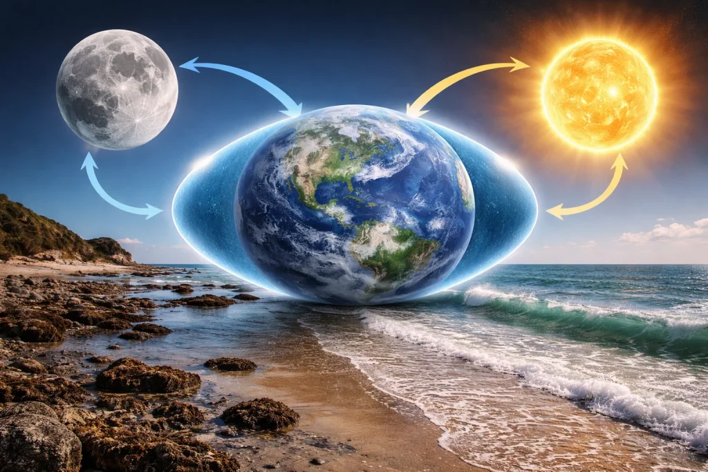 น้ำขึ้นน้ำลงเกิดจากอะไรและทำไมถึงเปลี่ยนไปมา