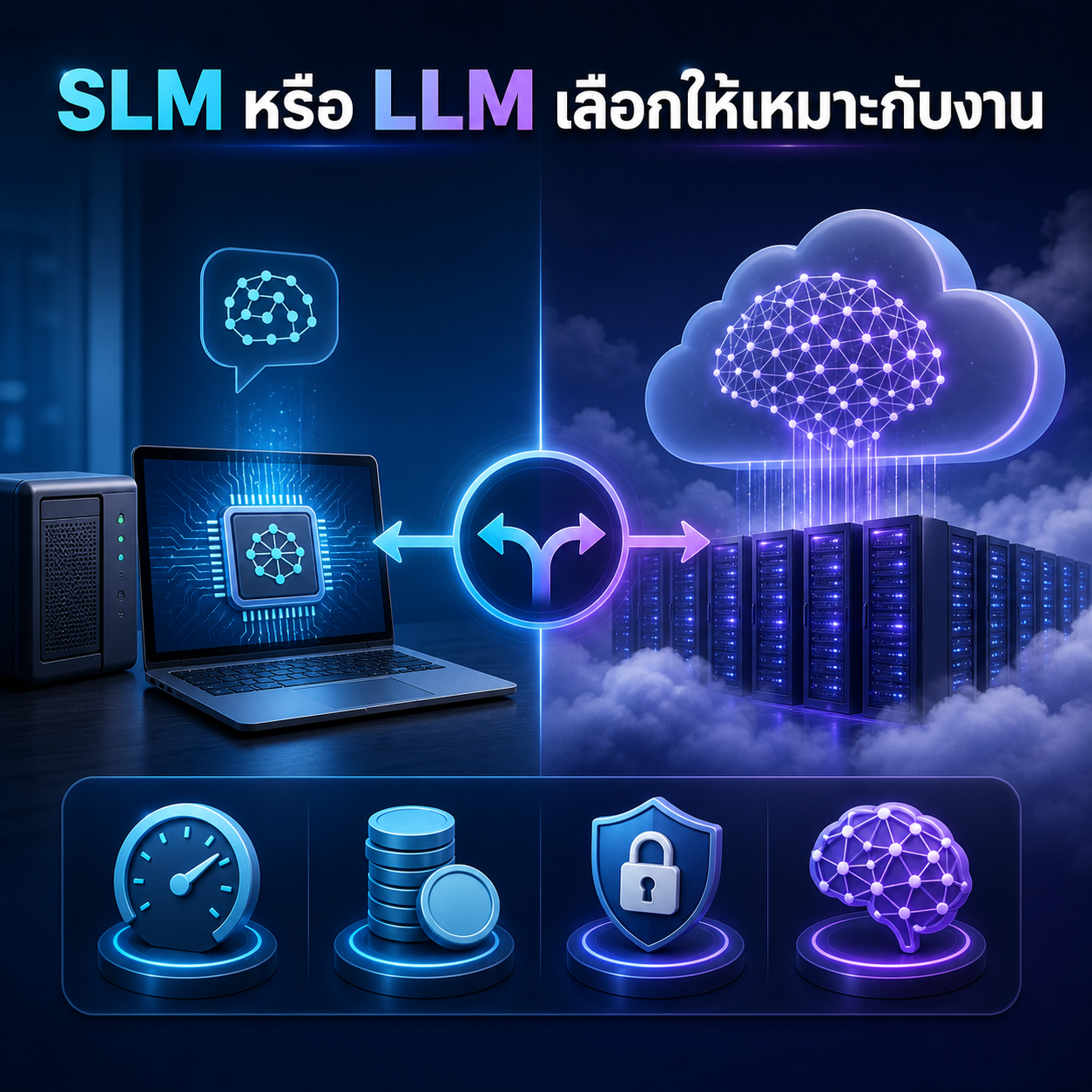 อินโฟกราฟิกเปรียบเทียบ Small Language Model กับ Large Language Model